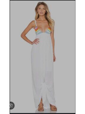 Mara Hoffman White Maxi Dress with Rainbow Bust